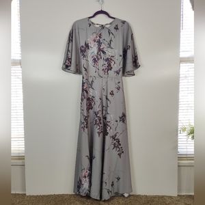 Hope & Ivy asos gray & plum floral bird print sexy open back cropped jumpsuit